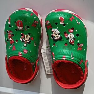 CROCS Kids Green and Red Holiday Clogs with Minnie Mickey Mouse Size 13 Nwt